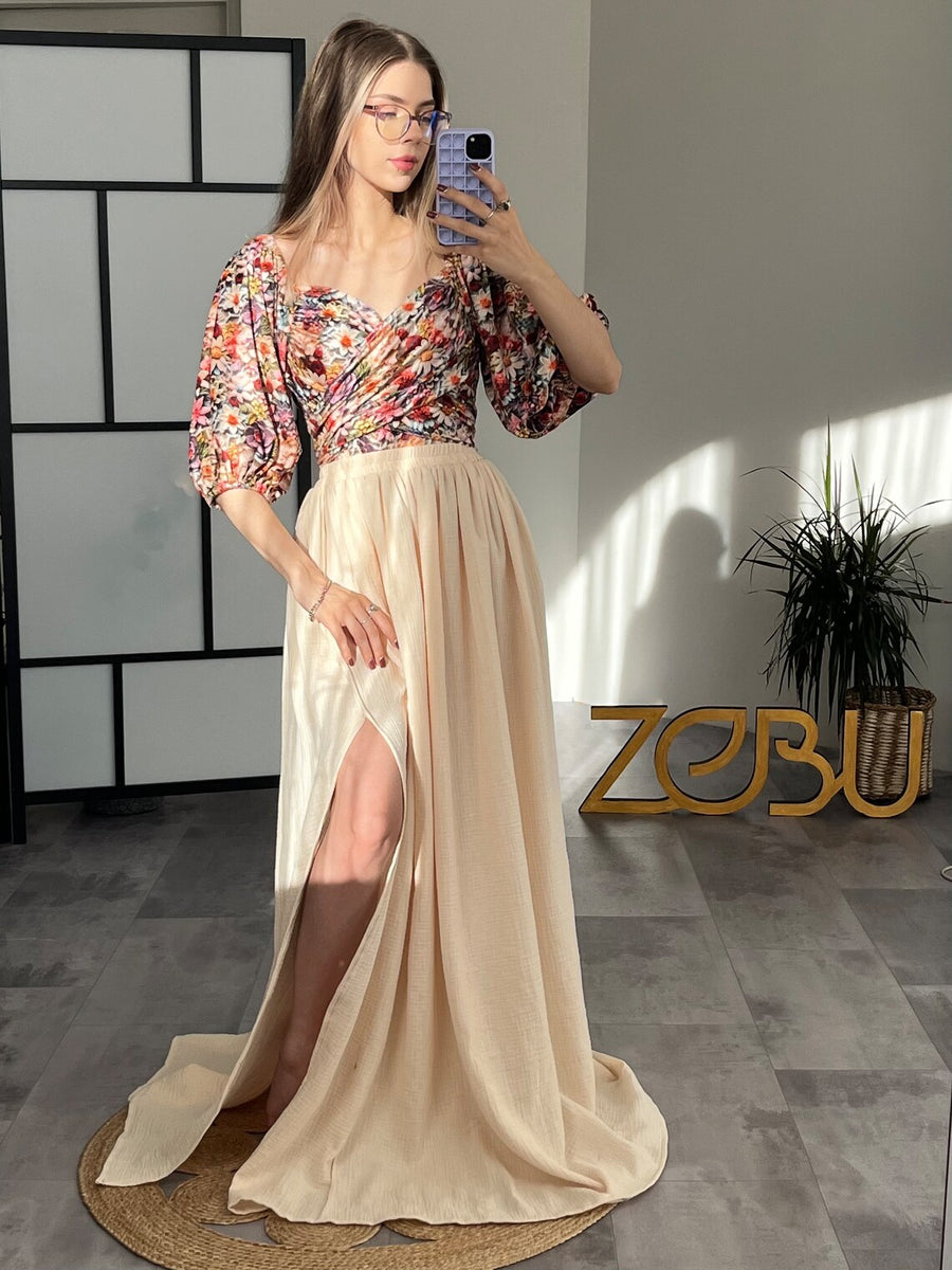 Limited offer 2 Floral tops+ 1 Beige Skirt for Photoshoot