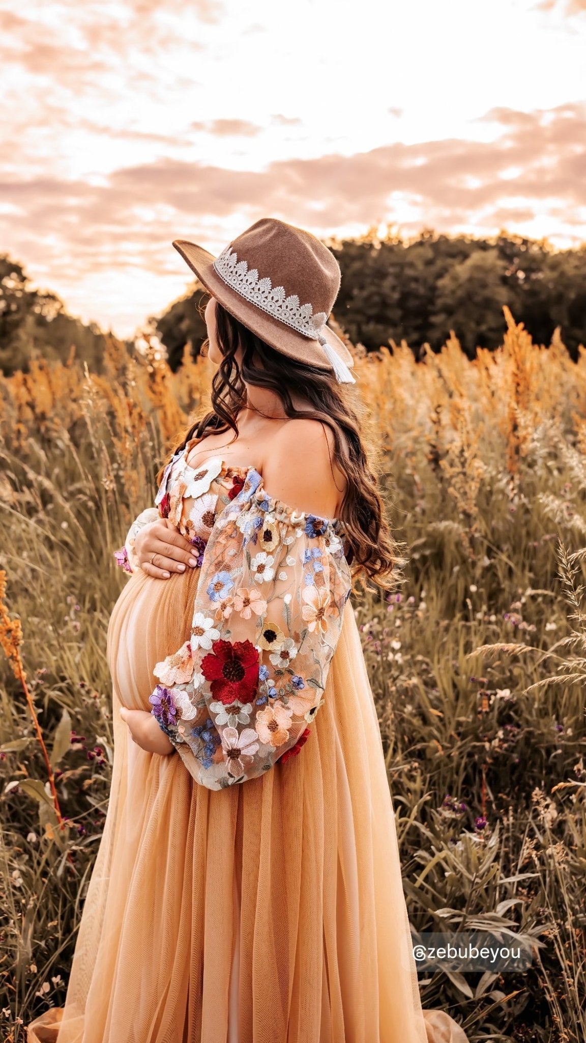 Alice Floral top and Soft Mesh Tulle Skirt Unique Maternity Photoshoot Dress One size (S-L)