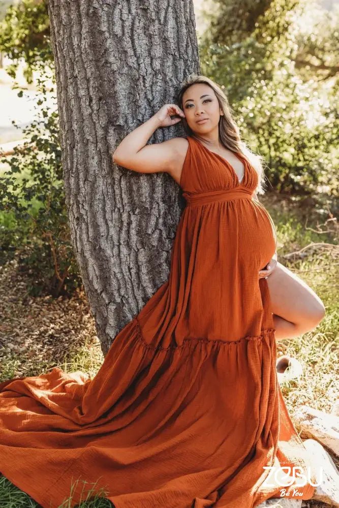 Everly Maternity Gauze Unique Boho Dresses XS-M / Chocolate Everly Maternity Gauze Unique Boho Dresses XS-M / Chocolate