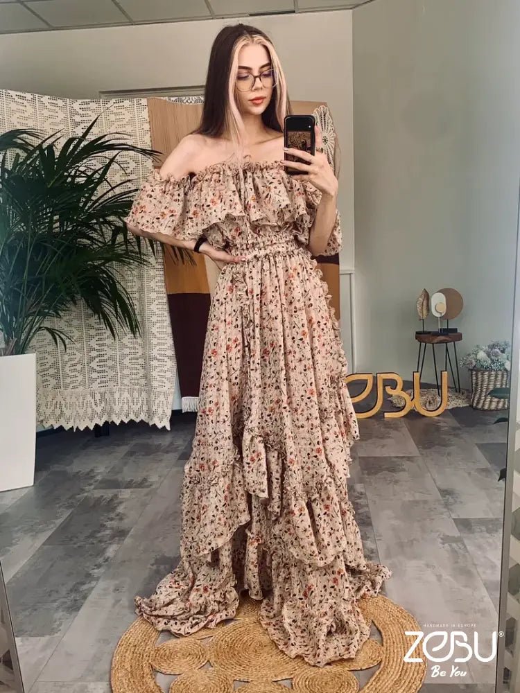 Floral Inner Light Two Piece Chiffon Maternity Dress One Size (S-L)