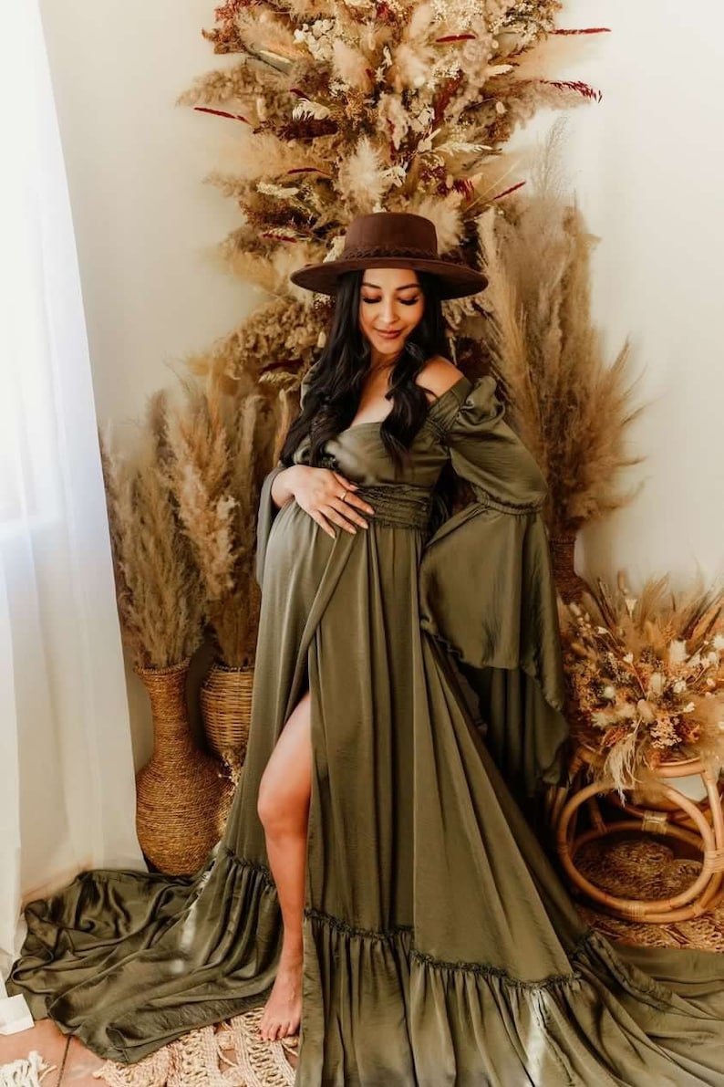 Jameela Maternity Silk Unique Boho Dresses S-L / Emerald Jameela Maternity Silk Unique Boho Dresses S-L / Emerald