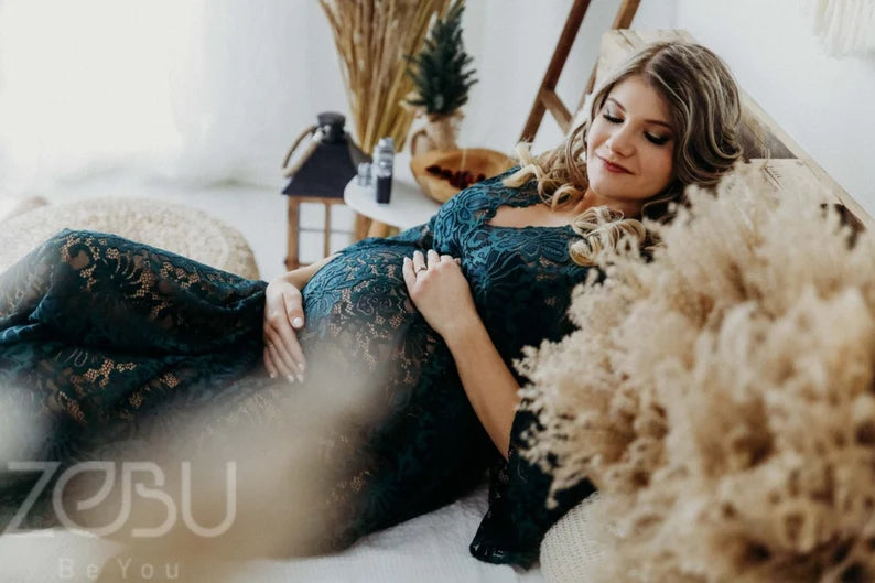 Poison Green Athena Maternity Lace Unique Boho Dresses