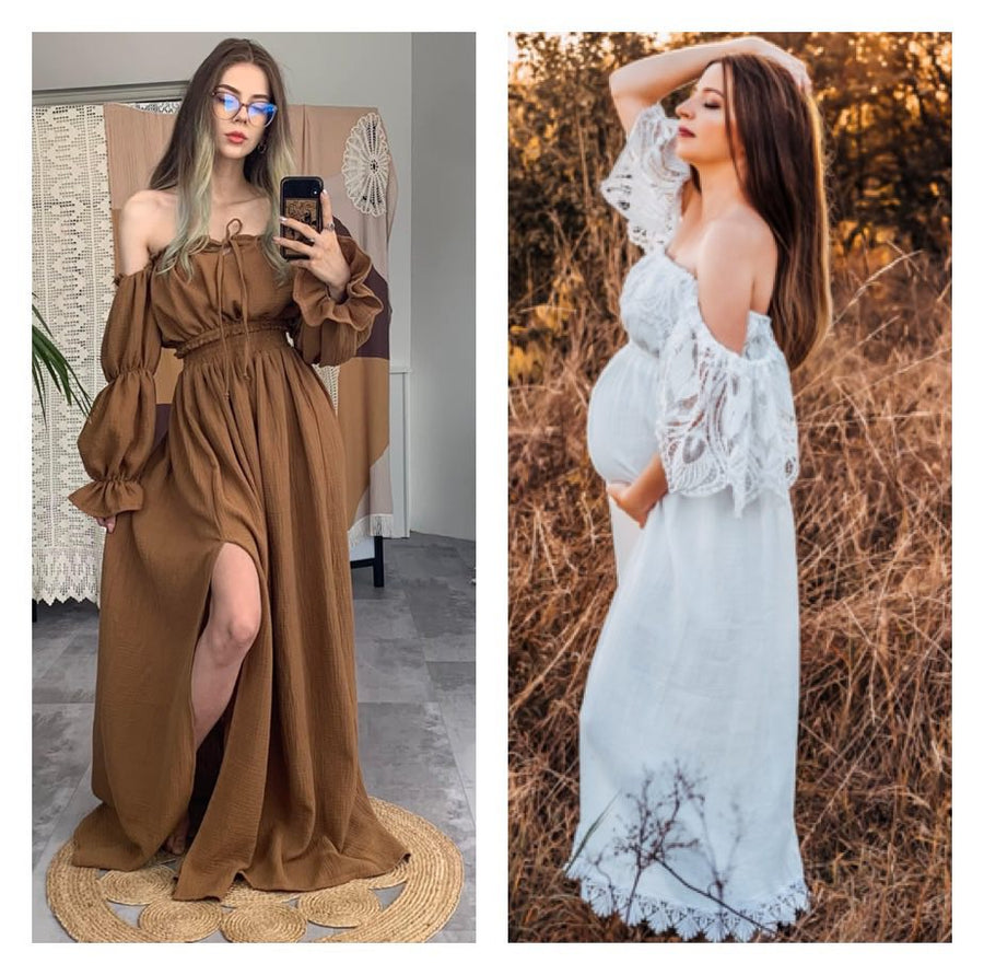 Set of Camelia and Sandra Unique Boho Maternity Dresses for Photoshoot
