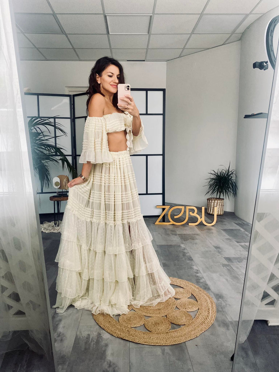 Heather Two Piece Maternity Dress for Photoshoot with Variable Top