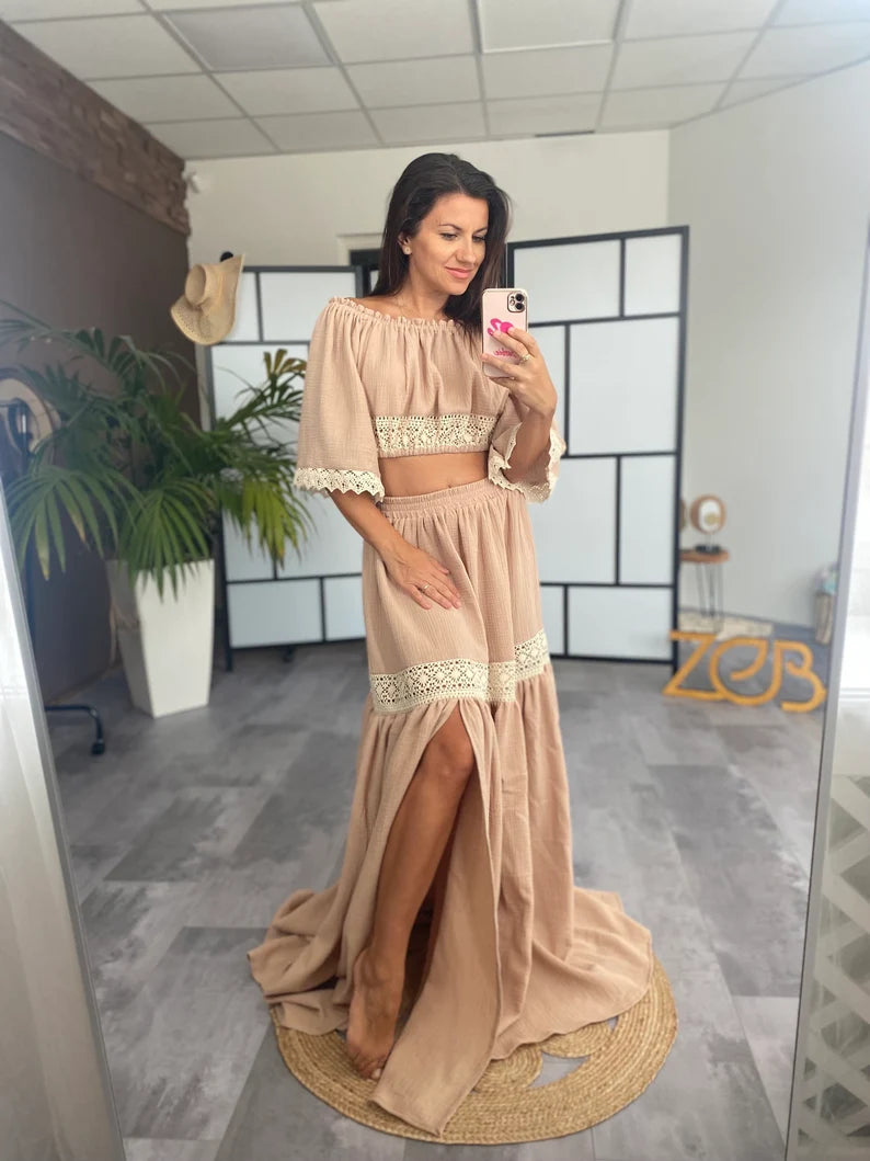 Sonja Maternity Gauze, Lace Unique Boho Dresses