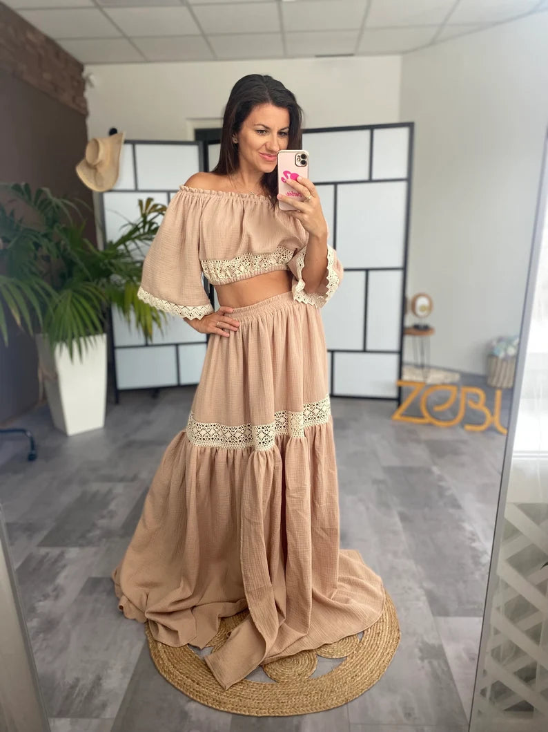 Sonja Maternity Gauze, Lace Unique Boho Dresses