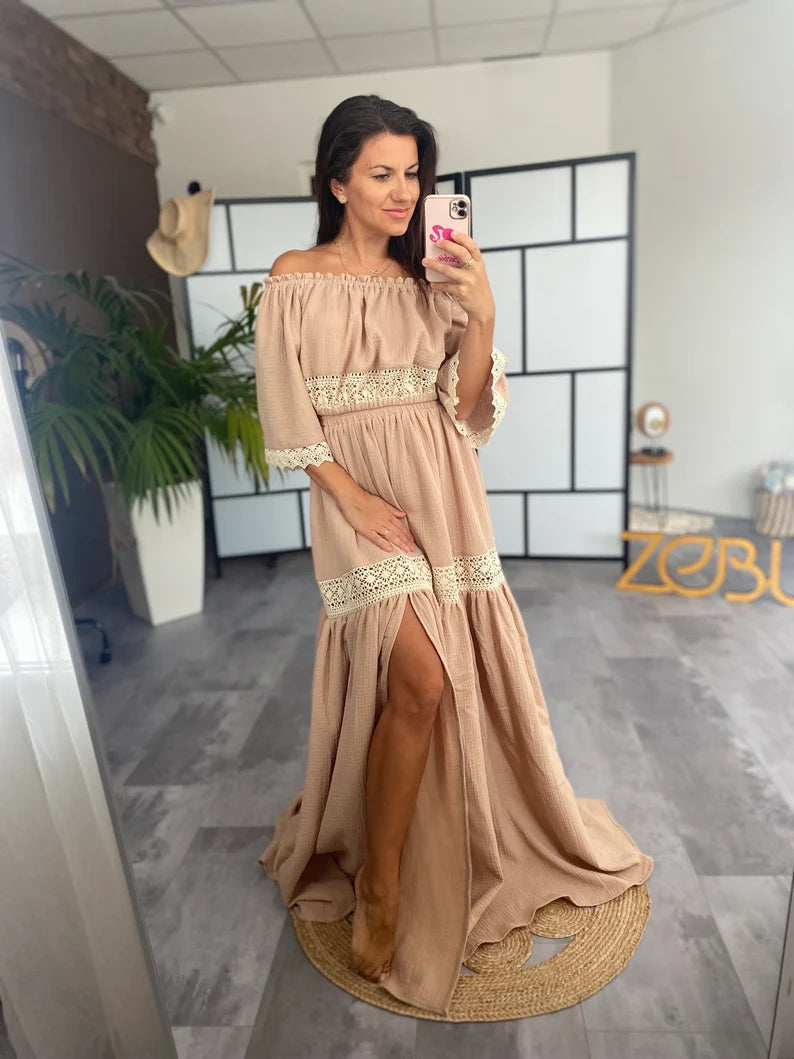 Sonja Maternity Gauze, Lace Unique Boho Dresses