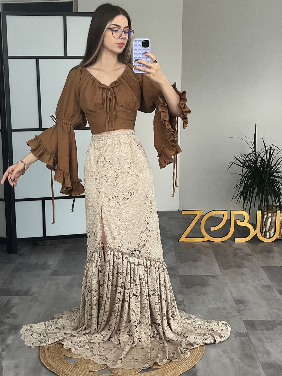 Tamara Maternity Two Piece Boho Dresses with Gauze Top and Lace Skirt