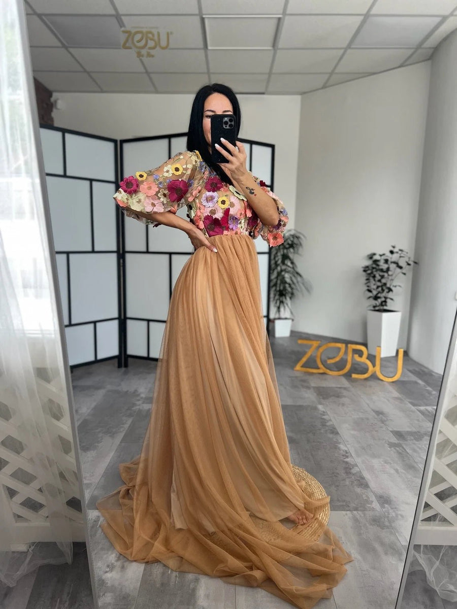 Alice Floral top and Soft Mesh Tulle Skirt Unique Maternity Photoshoot Dress - Pregnancy - maternity clothes - ZeBu Be You