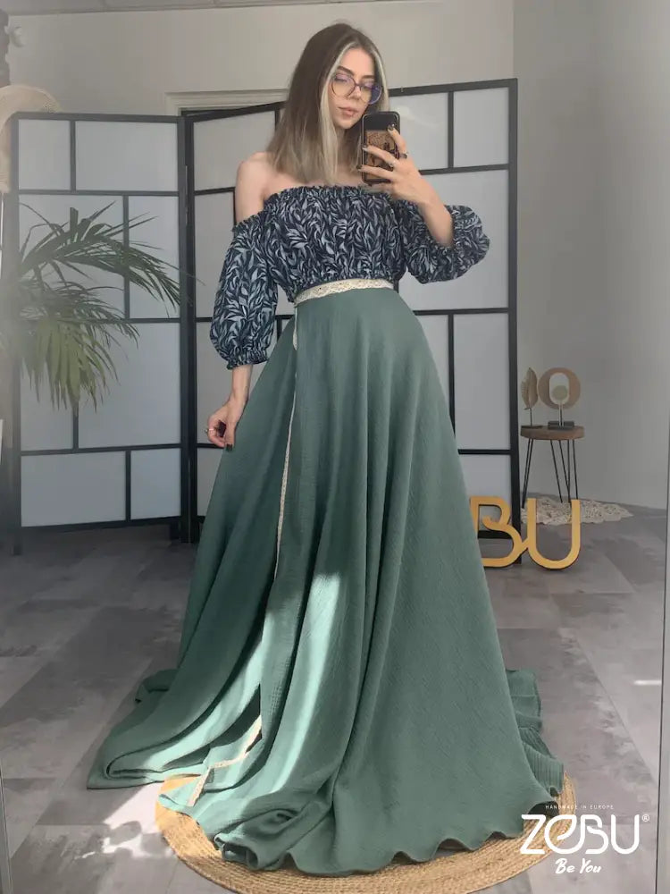 Autumn Leaves Two Piece Maternity Dress For Photoshoot Ready To Ship