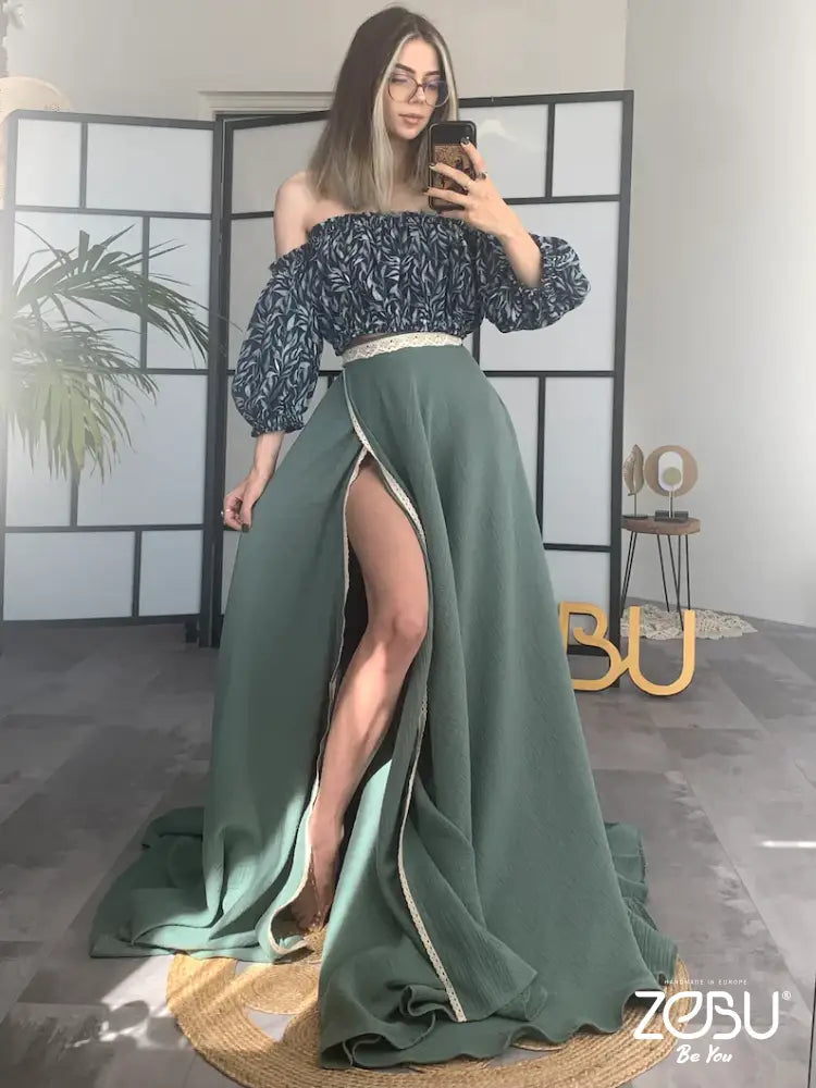 Autumn Leaves Two Piece Maternity Dress For Photoshoot Ready To Ship