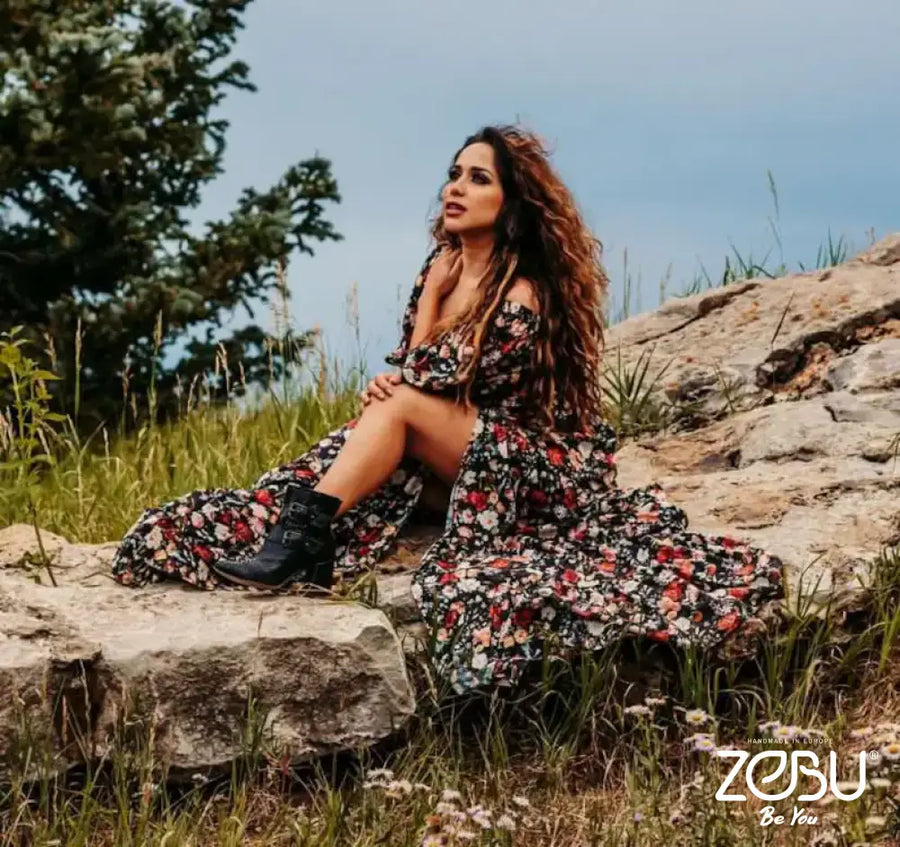 Black Floral Emilia Maternity Gauze Unique Boho Dresses