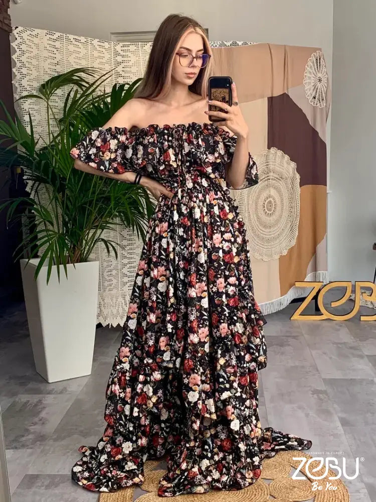 Black Floral Inner Light Two Piece Maternity Dress New Collection