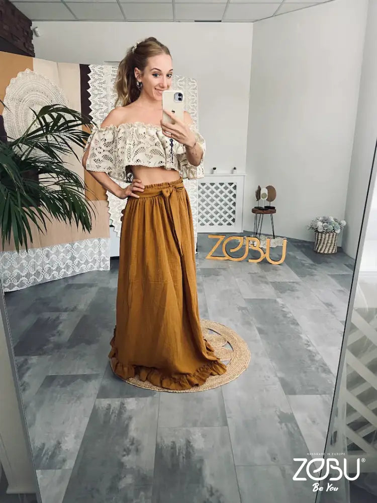 Cecil Double Gauze Two Piece Maternity Dress Xs-M / Dark Camel - Pictured Gowns