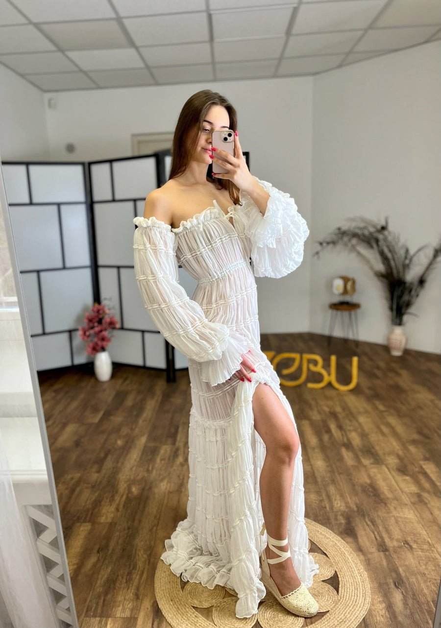 Cloudy - Maternity Soft Chiffon Unique Boho Dresses - VIP Plus size / White Cloudy - Maternity Soft Chiffon Unique Boho Dresses - VIP Plus size / White