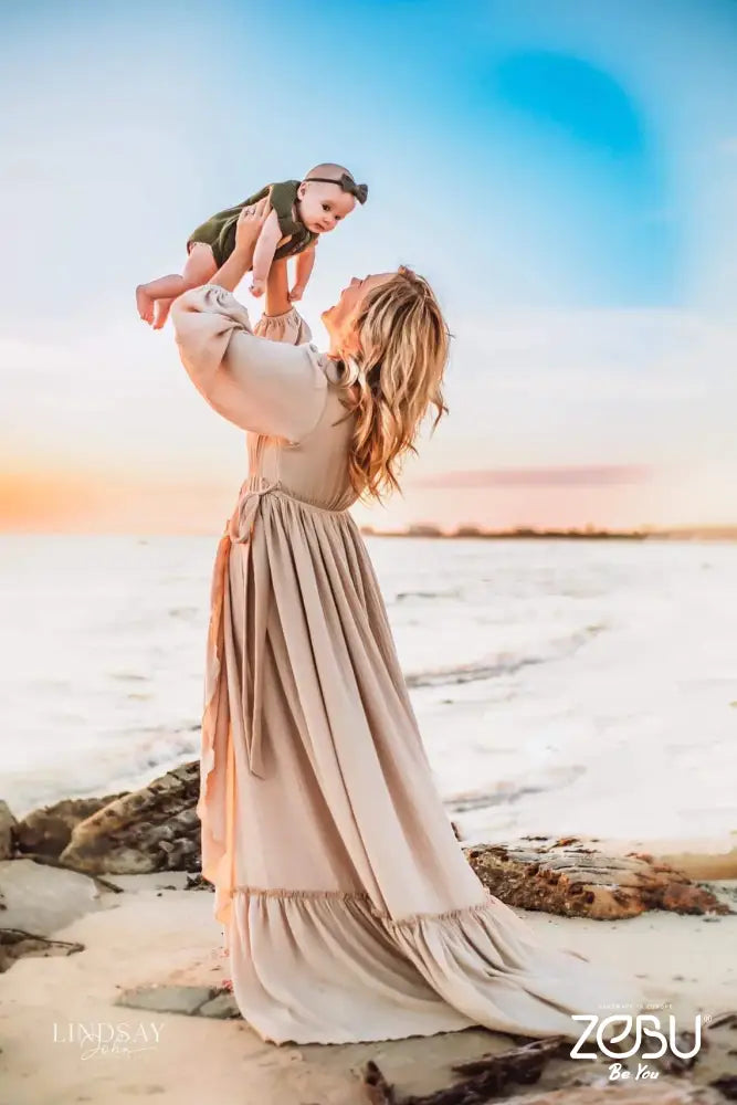 Crystal Maternity Gauze Unique Boho Dresses Xs-M / Light Hazelnut - Pictured