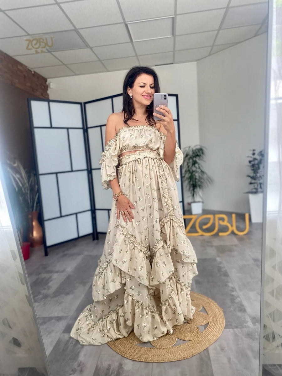 Embroidered Maternity Two-Piece Boho Dresses Embroidered Maternity Two-Piece Boho Dresses