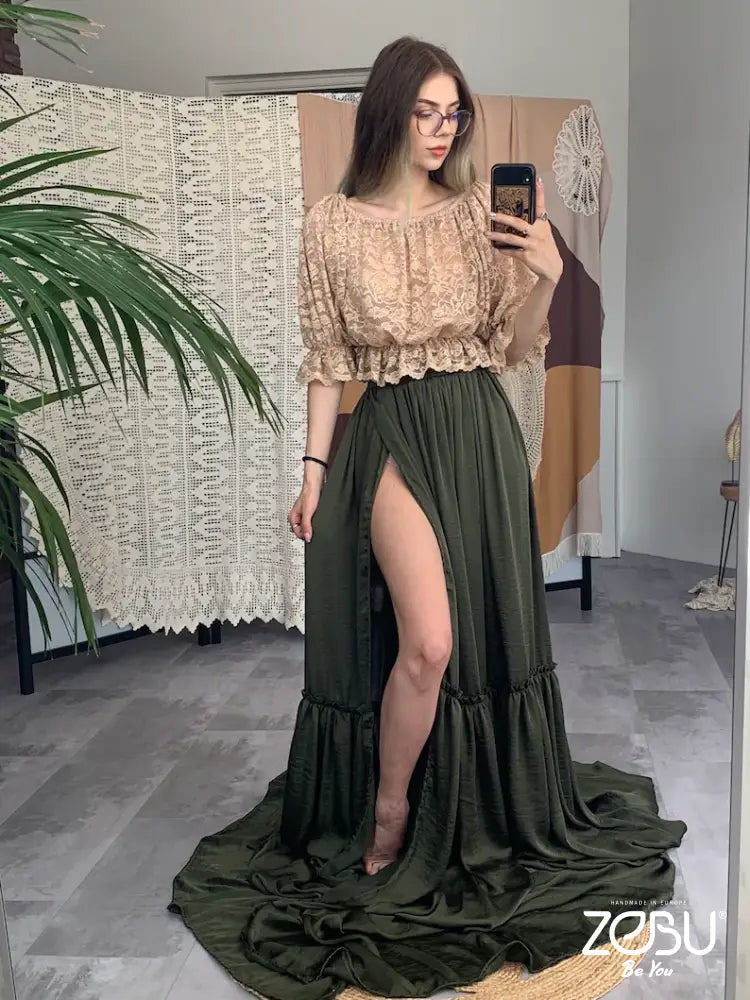 Drama Silk Maternity Dress For Photoshoot Xs-M / Moss Green - Pictured Two Piece Gowns