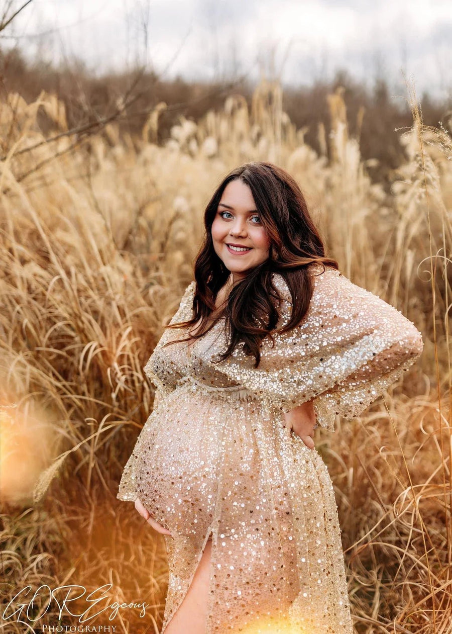 boho maternity photoshoot dress Elise Sequin Maternity Unique Boho Dresses – ZeBu Be You