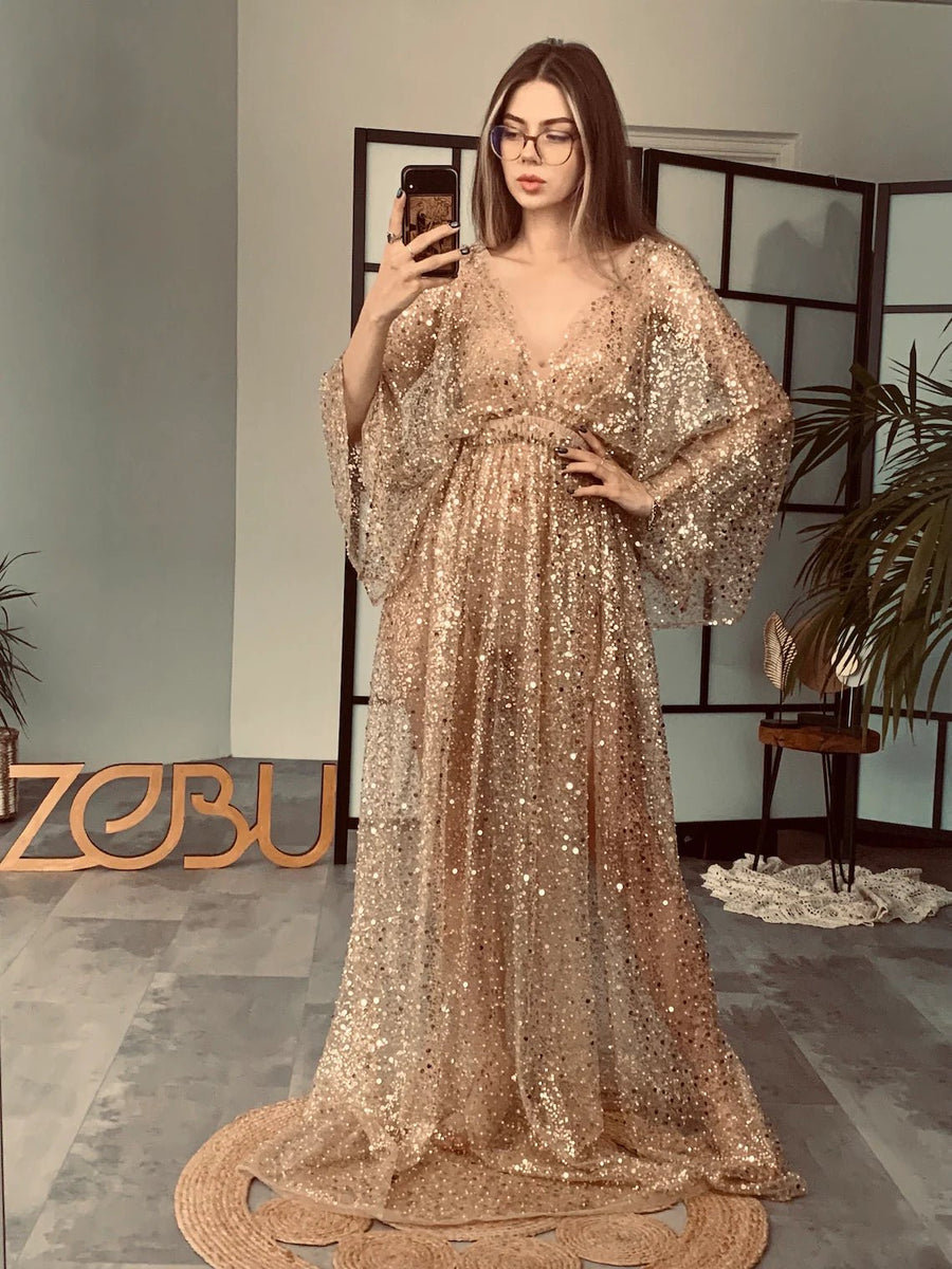 Elise Sequin Maternity Unique Boho Dresses M-XL / + nude bodysuit Elise Sequin Maternity Unique Boho Dresses M-XL / + nude bodysuit