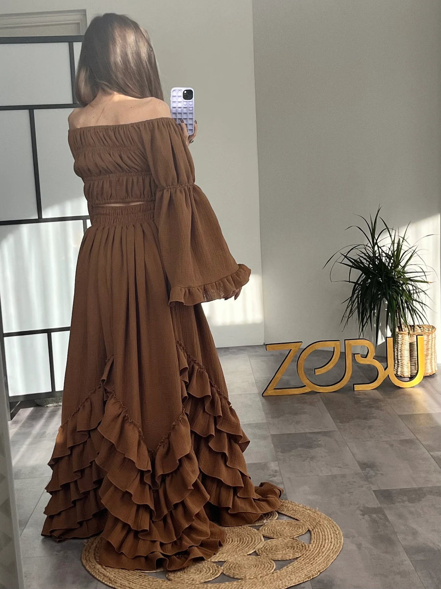 Elyna Maternity Gauze Two Piece Boho Dresses - Pregnancy - maternity clothes - ZeBu Be You