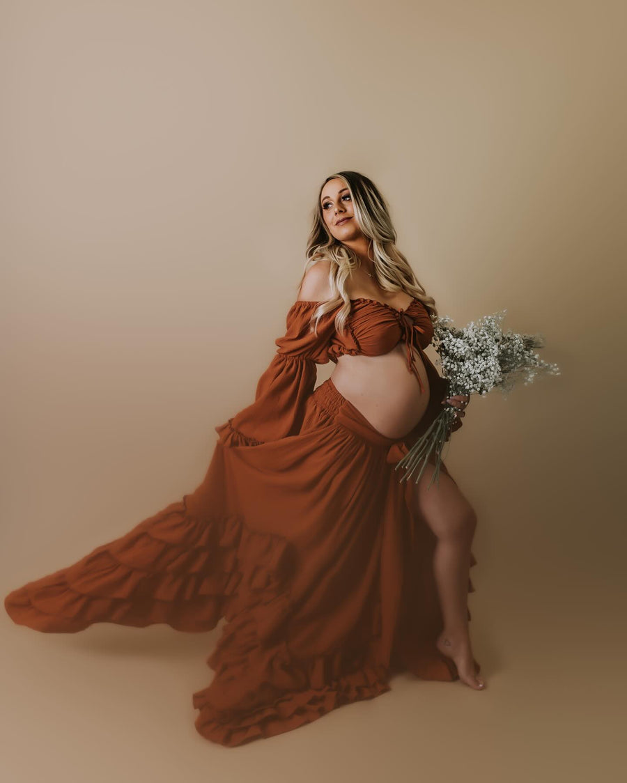 Euphoria Gauze Maternity Dress for Photoshoot M-XL / Rust Euphoria Gauze Maternity Dress for Photoshoot M-XL / Rust
