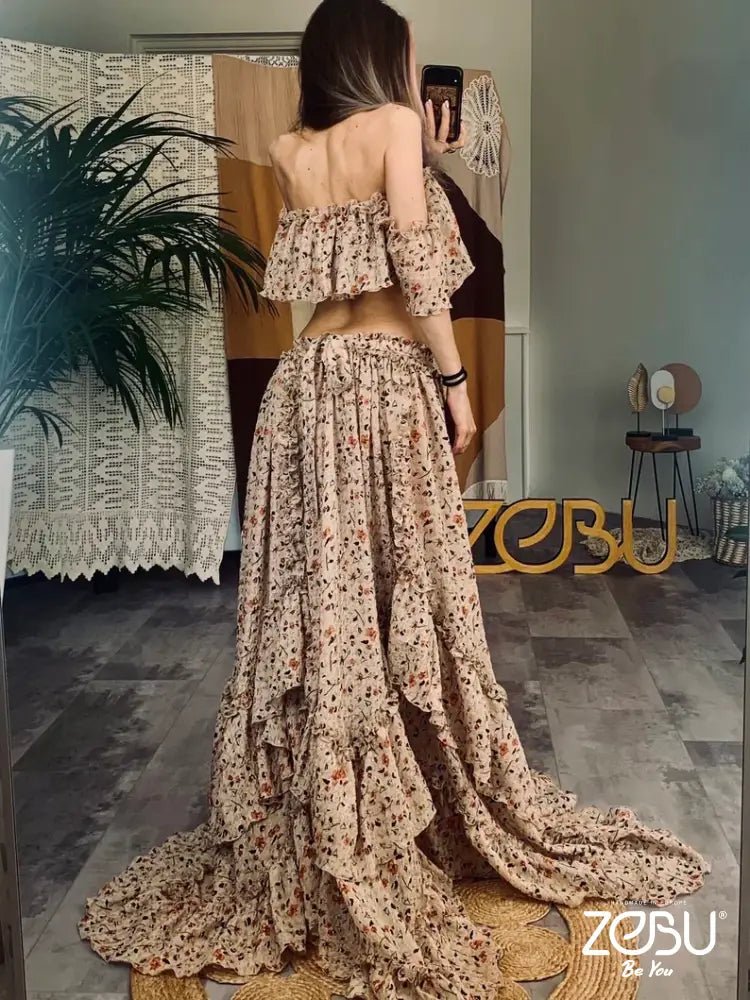 Floral Inner Light Two Piece Chiffon Maternity Dress