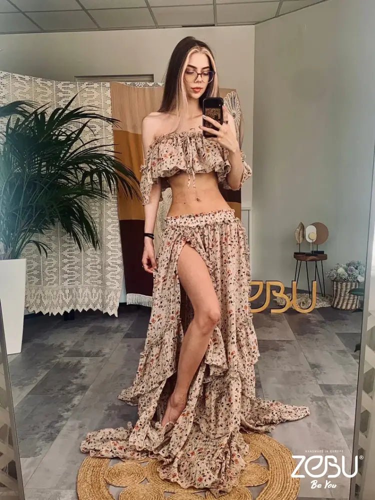 Floral Inner Light Two Piece Chiffon Maternity Dress - Pregnancy - maternity clothes - ZeBu Be You