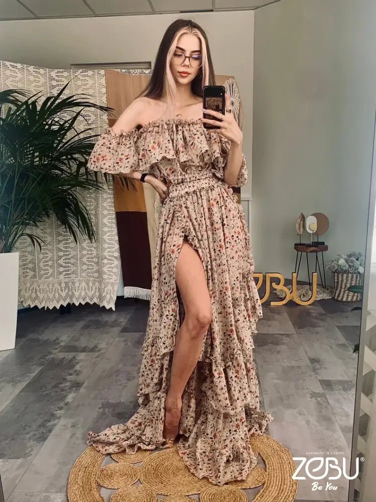 Floral Inner Light Two Piece Chiffon Maternity Dress One size (S-L) Floral Inner Light Two Piece Chiffon Maternity Dress One size (S-L)