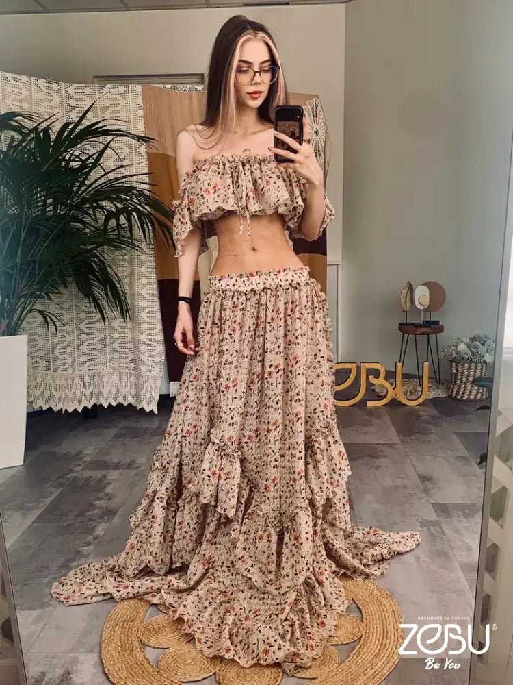 Floral Inner Light Two Piece Chiffon Maternity Dress - Pregnancy - maternity clothes - ZeBu Be You