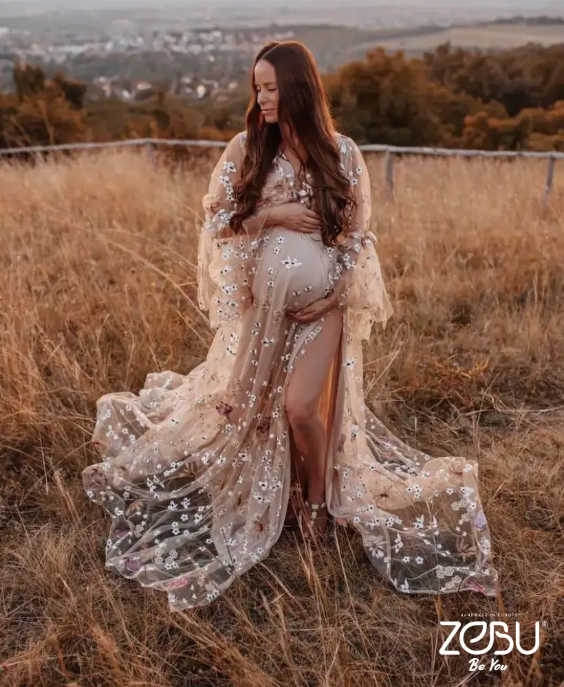 Flower Fairy Maternity Tulle Unique Boho Dresses (Included Nude Bodysuit) Ready To Ship