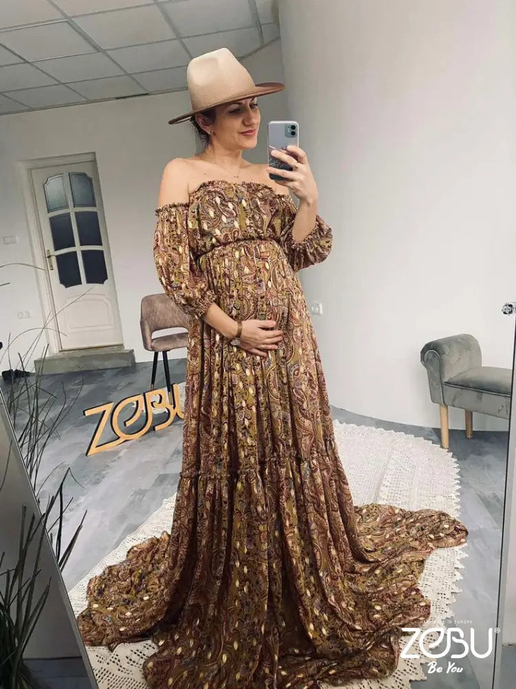Free Soul Chiffon 2 Piece Maternity Skirt Set For Photoshoot Two Gowns