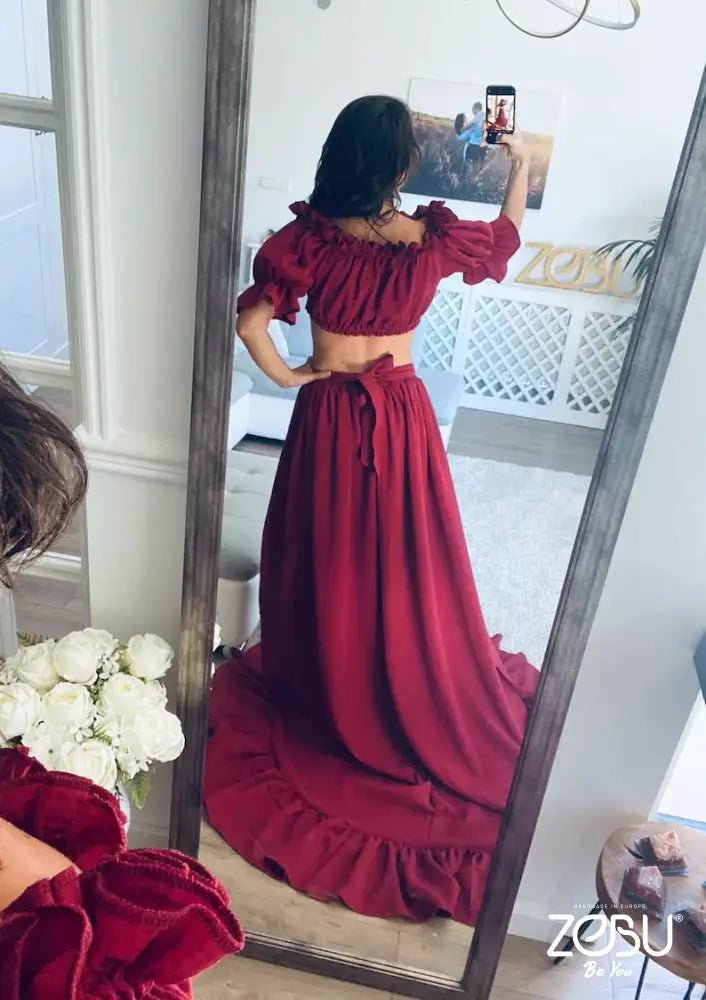 Halen 2 Piece Gauze Maternity Dress for Photoshoot M-XL / Burgundy Halen 2 Piece Gauze Maternity Dress for Photoshoot M-XL / Burgundy