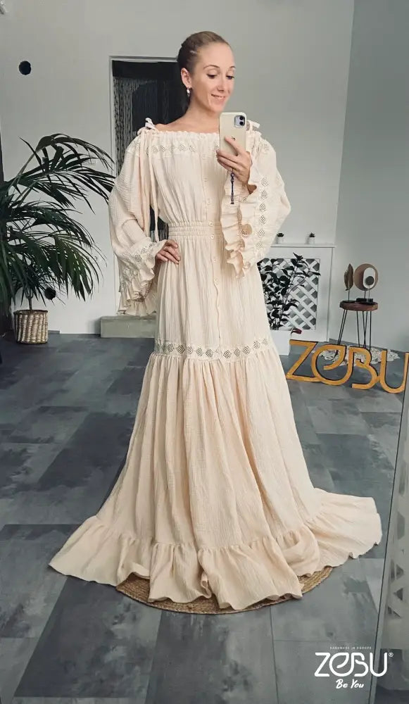 Harmony With Lace Maternity Gauze Unique Boho Dresses Xs-M / Beige - Pictured Dresses
