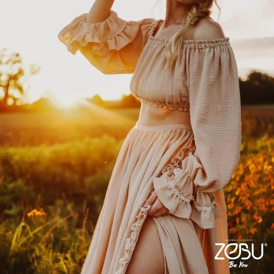 Hummingbird Gauze Maternity Top+Skirt Set for Photoshoot - Pregnancy - maternity clothes - ZeBu Be You