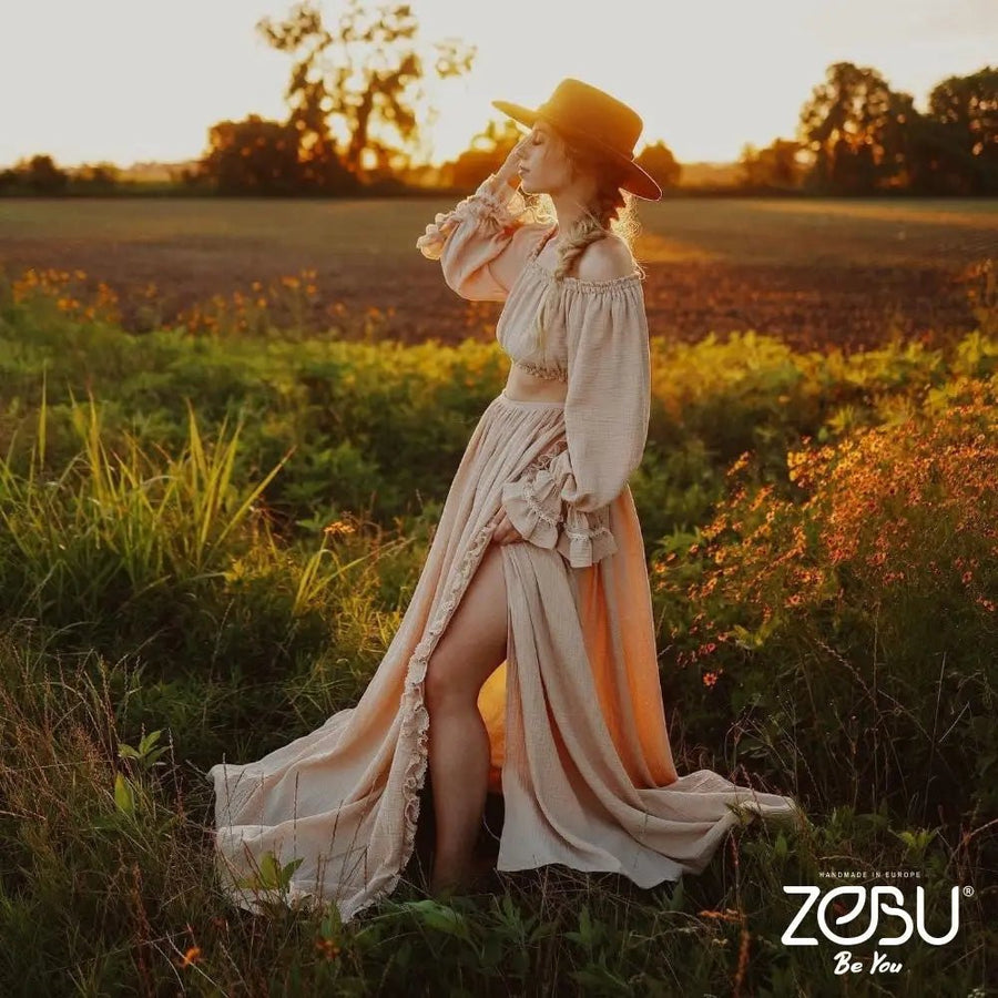 Hummingbird Gauze Maternity Top+Skirt Set for Photoshoot - Pregnancy - maternity clothes - ZeBu Be You