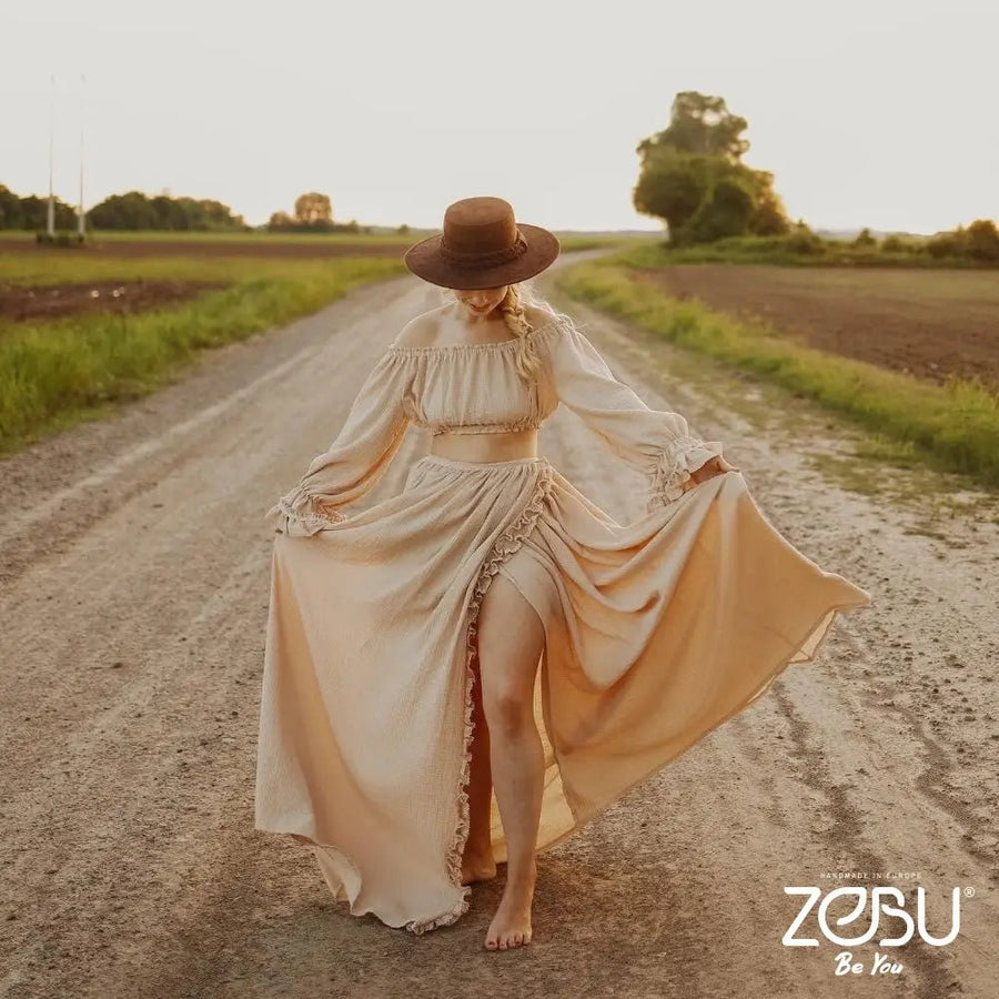 Hummingbird Gauze Maternity Top+Skirt Set for Photoshoot - Pregnancy - maternity clothes - ZeBu Be You