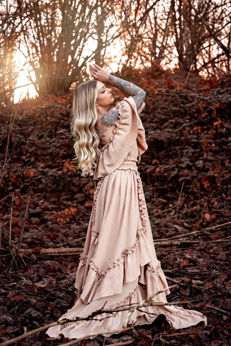Inner Light Gauze Two Piece Maternity Dress for Photoshoot ZeBu Be You Inner Light Gauze Two Piece Maternity Dress for Photoshoot ZeBu Be You