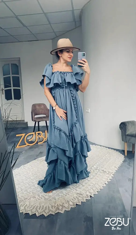 Inner Light Gauze Two Piece Maternity Dress For Photoshoot Xs-M / Jeans Blue Gowns