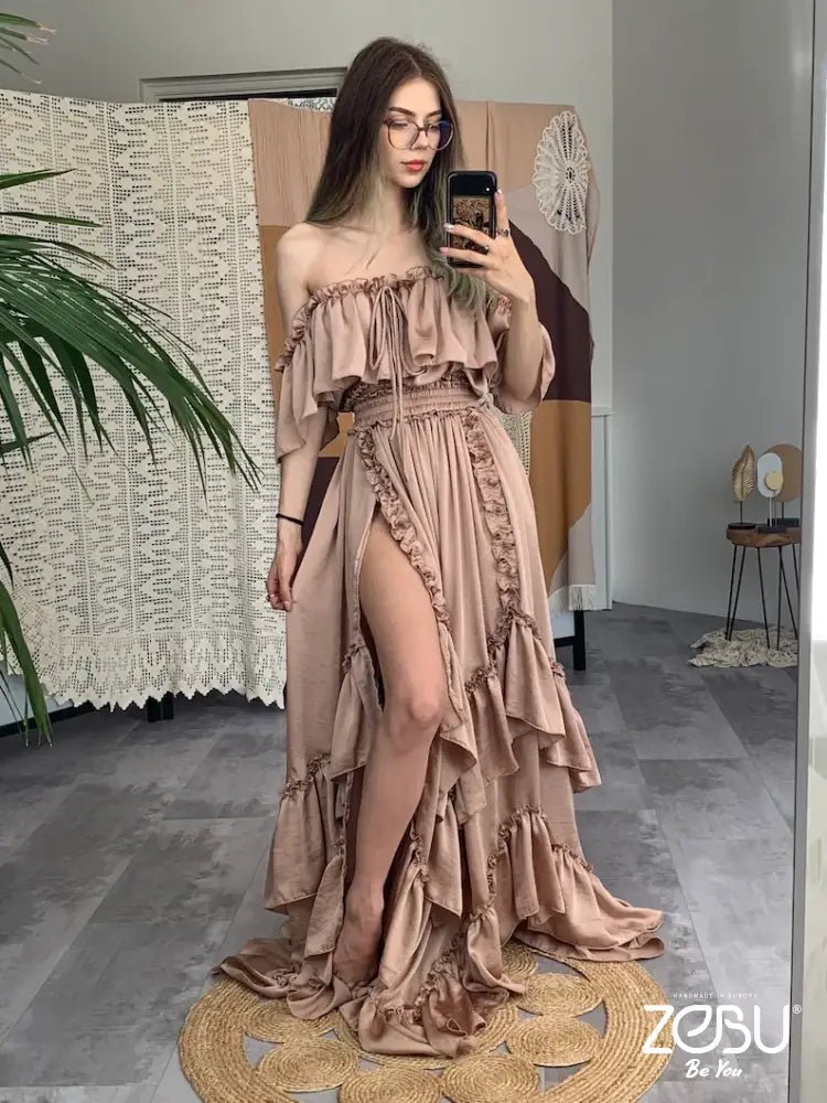 Inner Light Silk Two Piece maternity Photoshoot Dress - Pregnancy - maternity clothes - ZeBu Be You