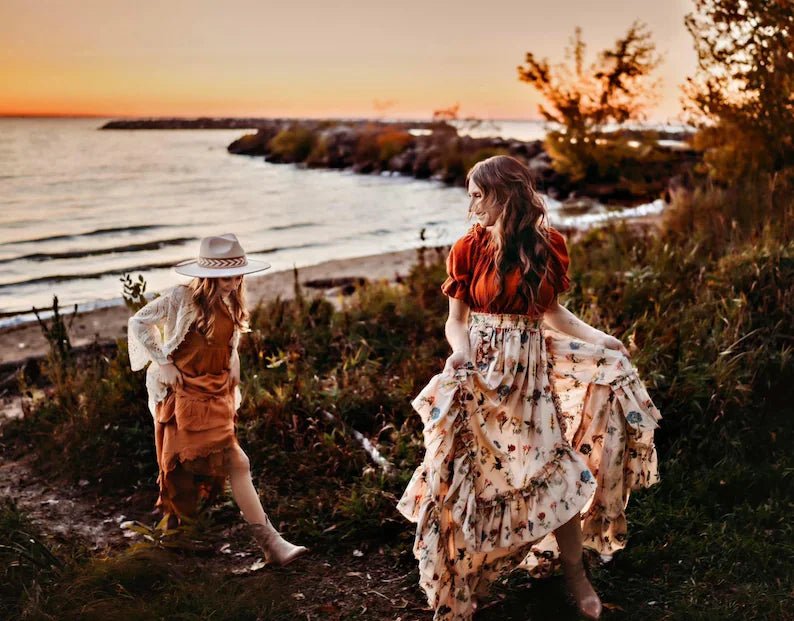Inner Light Skirt + Blossom Top Two Piece Maternity Dress for Family Photoshoot - Pregnancy - maternity clothes - ZeBu Be You