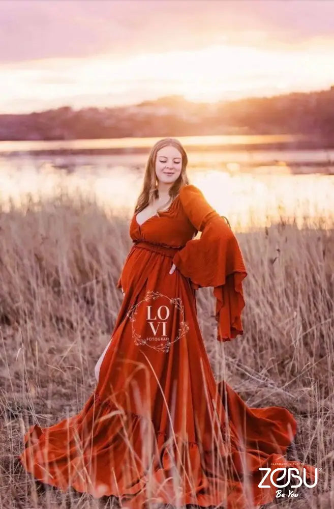 Jameela Maternity Gauze Unique Boho Dresses Xs-M / Rust - Pictured