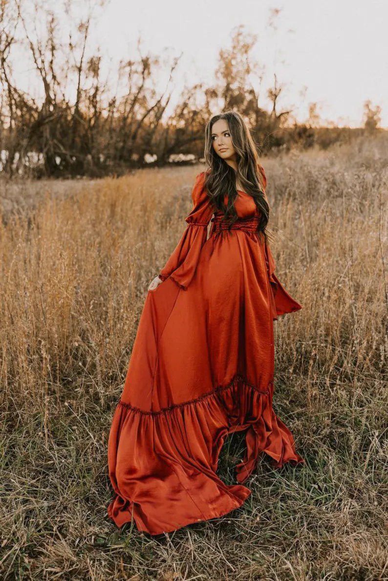maternity dresses orange Orange Ribbed Fitted Mock Neck Long Sleeve Maternity Dress PinkBlush