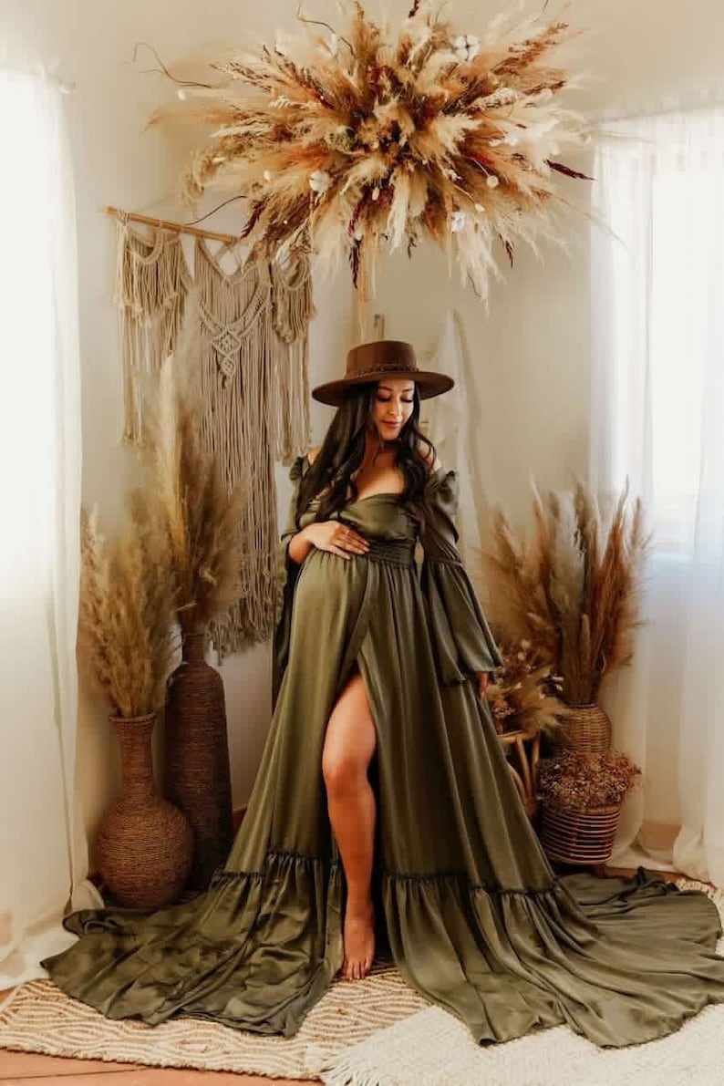 Jameela Maternity Silk Unique Boho Dresses S-L / Emerald