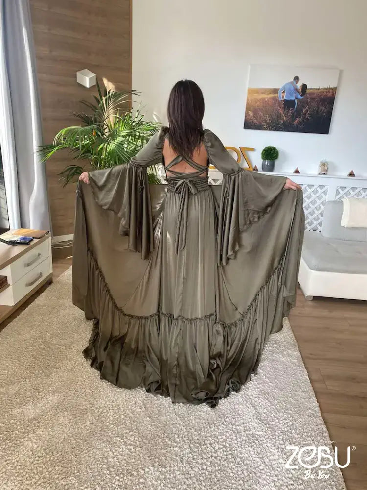 Jameela Maternity Silk Unique Boho Dresses Xs-M / Swamp Green - Pictured