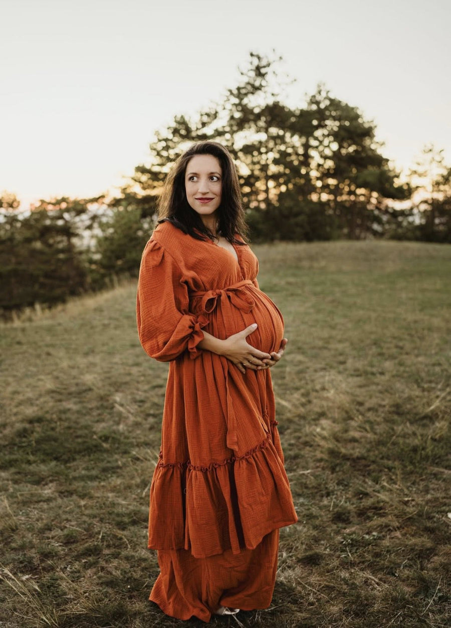 orange maternity dress Johanna Maternity Gauze Unique Boho Dresses XS-XL / Burgundy