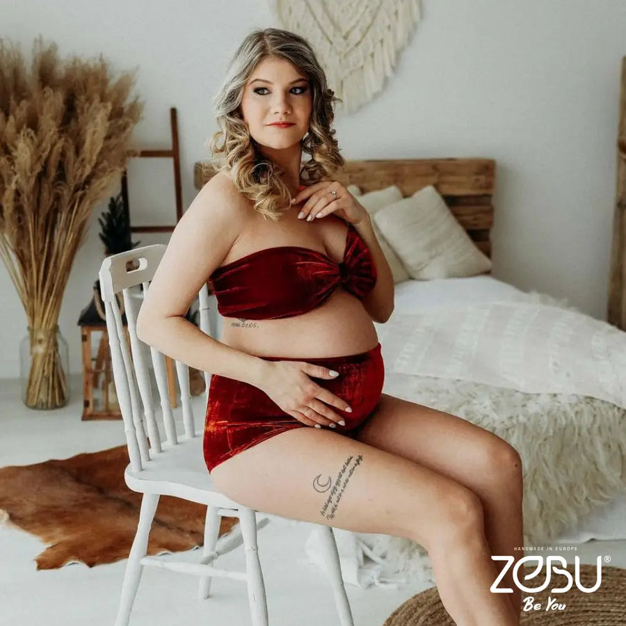 Juliette Velvet Maternity Bodysuit For Pregnancy Photoshoot Two Piece Gowns