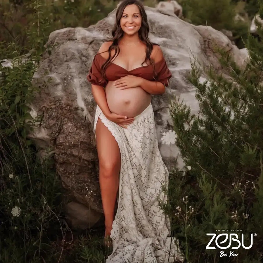 Karina Gauze And Lace Maternity Two-Piece Set For Photoshoot Two Piece Gowns