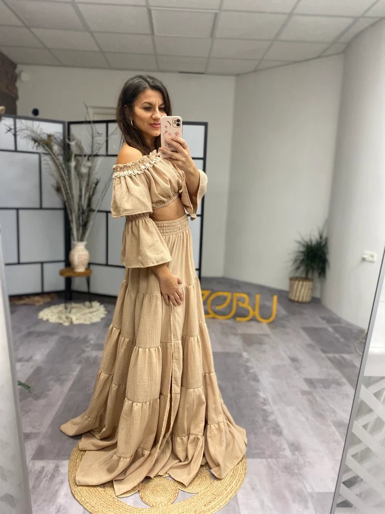Leah Double Gauze Two Piece Maternity Dress - Pregnancy - maternity clothes - ZeBu Be You