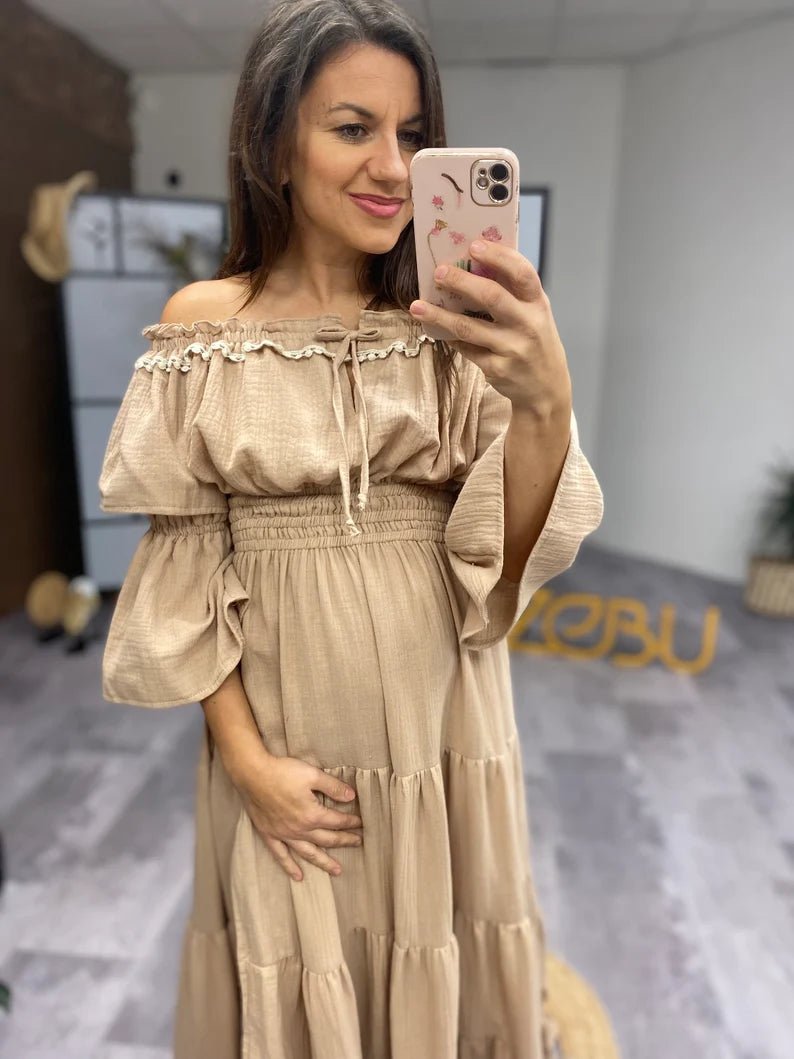 Leah Double Gauze Two Piece Maternity Dress - Pregnancy - maternity clothes - ZeBu Be You